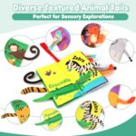 Multicolor beiens baby crinkle cloth book with various animal tails and textures, ideal for infant sensory play.