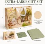 Extra-large GFInYHM gift bag with woodland animals: bear, fox, deer, hedgehog, with tissue paper and greeting card.