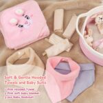 A luxurious 30-piece pink baby gift basket by Glowsprout, filled with newborn essentials and keepsakes.