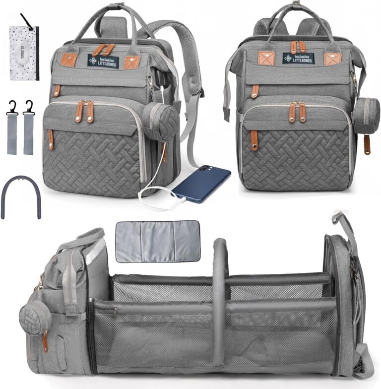 Inclusive LittleOnes Diaper Bag Backpack with Changing Station - Grey, 1 Count