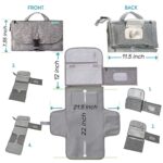 Kopi Baby portable diaper changing pad in classic grey, folded with strap, showing wipes pocket and storage.