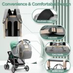 Light grey Lenski diaper bag backpack with a front pocket, showing its spacious design and modern features.
