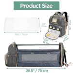Light grey Lenski diaper bag backpack with a front pocket, showing its spacious design and modern features.