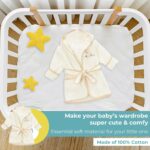 Close-up of a brown Spasilk 100% cotton hooded terry bathrobe with a cartoon pattern and matching booties.