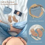 A 9-piece baby boy gift set including a teddy bear outfit, plush bear, pacifier clip, blue bib, and cotton basket.